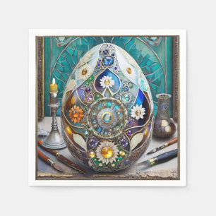 Steampunk Pasen Versierd Blauwe Ei Servet