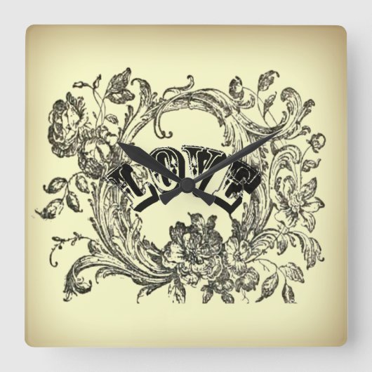 steampunk pastel yellow flourls Victoriaans Vierkante Klok (Voorkant)