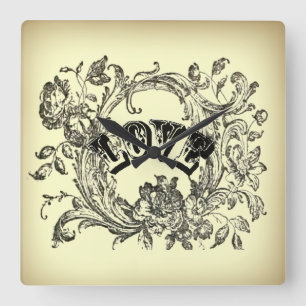 steampunk pastel yellow flourls Victoriaans Vierkante Klok