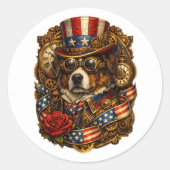 Steampunk Patriotic Dog Ronde Sticker (Voorkant)