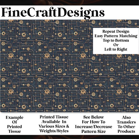 Steampunk patroon van tandwielen & pijpen BL7 Deco Tissuepapier