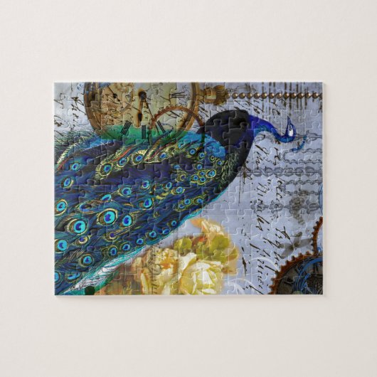 steampunk pauw gele rozenklok legpuzzel (Horizontaal)