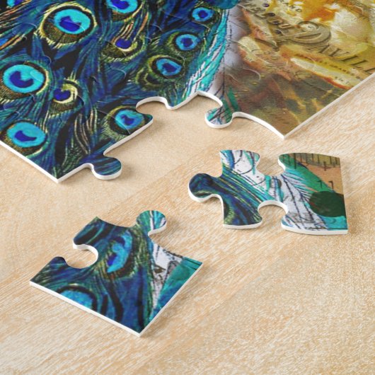 steampunk pauw gele rozenklok legpuzzel (Zijkant)