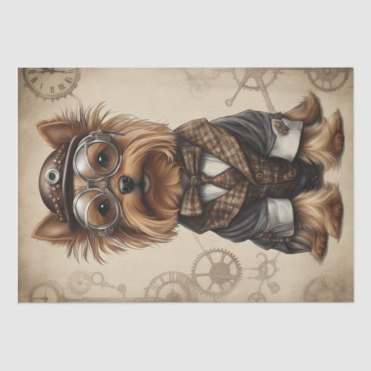 Steampunk Paws: De Yorkshire Terrier Decoupage Tissuepapier (Voorkant)