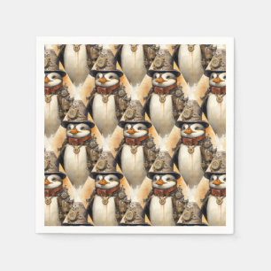 Steampunk Penguin 1 Patroon Servet