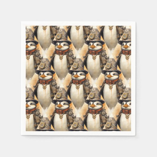 Steampunk Penguin 1 Patroon Servet (Voorkant)