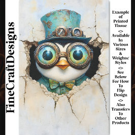 Steampunk Penguin Peeking Thru Hole AZ8 Decoupage Tissuepapier
