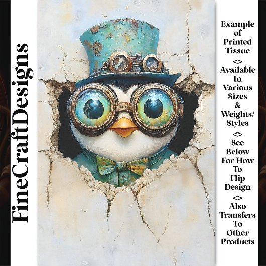 Steampunk Penguin Peeking Thru Hole AZ8 Decoupage Tissuepapier