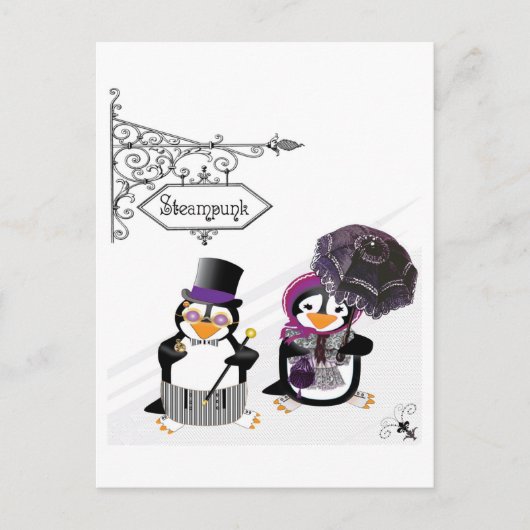 Steampunk Penguins Briefkaart (Voorkant)