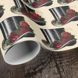 Steampunk Pet met Red Roses Christmas Cadeaupapier