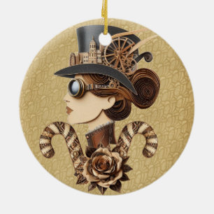 Steampunk pet vrouwen geconfronteerd met moderne k keramisch ornament