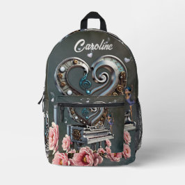 Steampunk piano met hart bedrukte rugzak