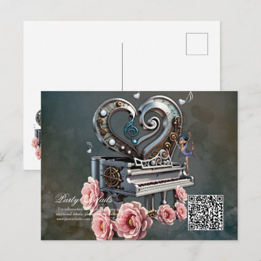 Steampunk piano met hart briefkaart (Voorkant / Achterkant)