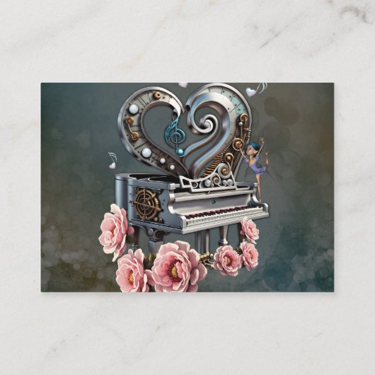 Steampunk piano met hart informatiekaartje (Achterkant)