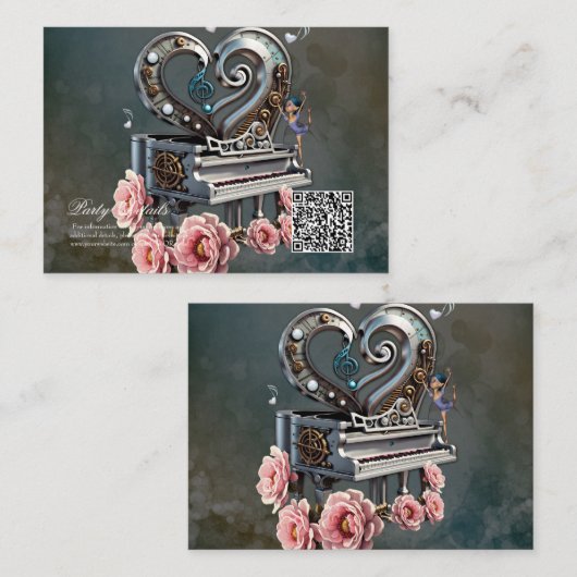 Steampunk piano met hart informatiekaartje (Voorkant / Achterkant)