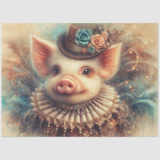  Steampunk Pig Quirky Decoupage Tissuepapier (Voorkant)