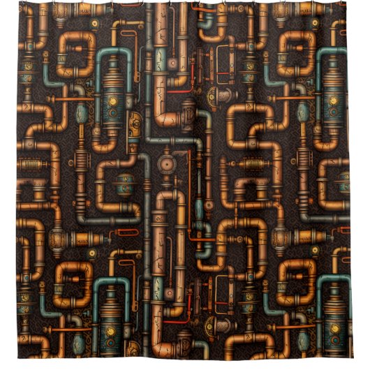 Steampunk pijpen douchegordijn (Voorkant)