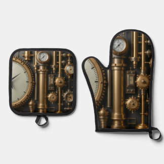 Steampunk pijpen en meters ovenwant & pannenlap set