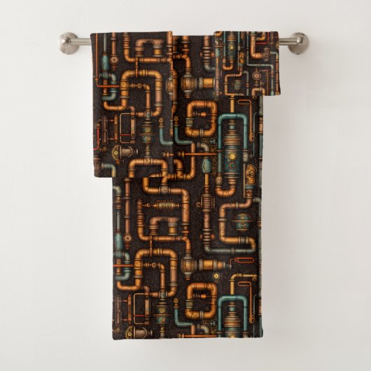 Steampunk pijpen patroon bad handdoek (Insitu)