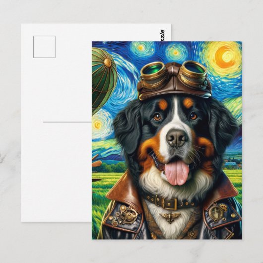Steampunk Piloot Berner Berghond Van Gogh Briefkaart (Voorkant / Achterkant)