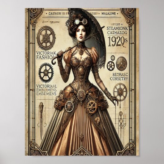 Steampunk Pin-Up Art, Poster 1, Glamour & Vintage (Voorkant)