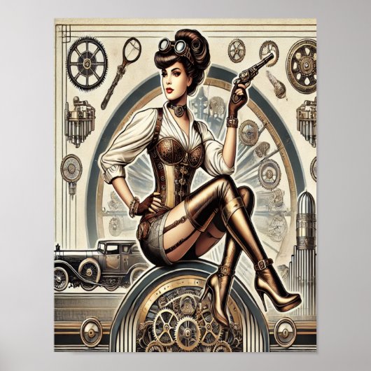 Steampunk Pin-Up Art, Poster 2, Glamour & Vintage (Voorkant)
