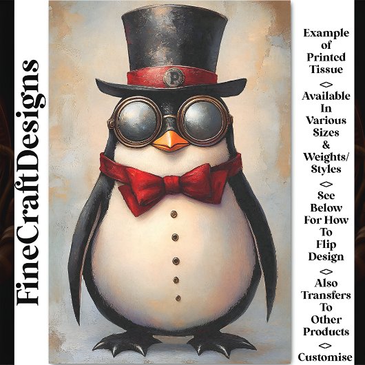 Steampunk Pinguïn Op Maat Gemaakte Initiaal BA1 De Tissuepapier