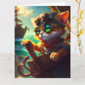 Steampunk Pirate Cat Kaart (Gele Bloem)