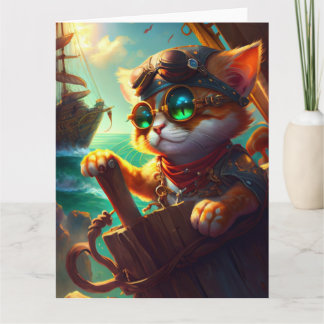 Steampunk Pirate Cat Kaart