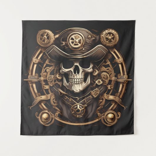 Steampunk Pirate Skull Tapestry Wandkleed (Voorkant)
