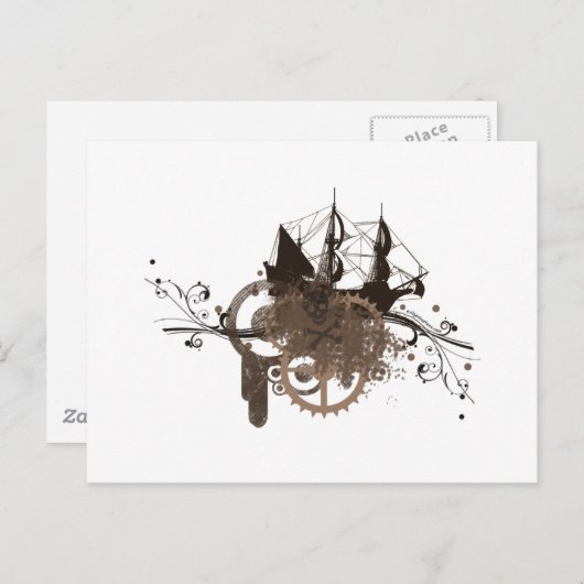 Steampunk piratenschip briefkaart (Voorkant / Achterkant)