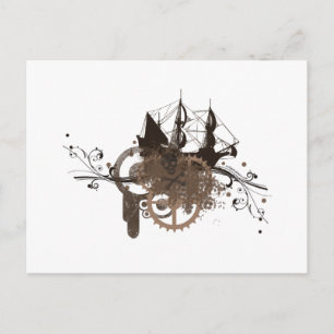 Steampunk piratenschip briefkaart