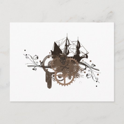 Steampunk piratenschip briefkaart (Voorkant)