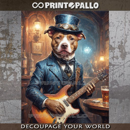 Steampunk Pitbull die gitaar speelt in pub -  Tissuepapier