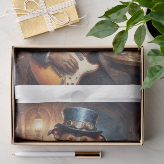 Steampunk Pitbull gitaar spelen in pub - Tissuepapier (Geschenk)