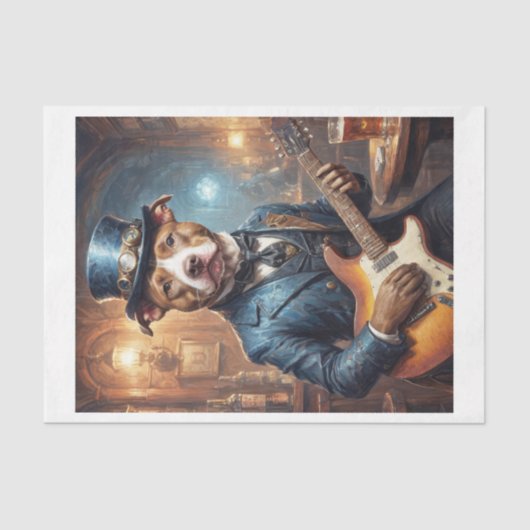 Steampunk Pitbull gitaar spelen in pub - Tissuepapier (Voorkant)