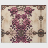 Steampunk Plum Roses & Gears Wrapping Paper Cadeaupapier (Vlak)