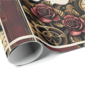 Steampunk Plum Roses & Gears Wrapping Paper Cadeaupapier (Rol Hoek)