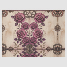 Steampunk Plum Roses & Gears Wrapping Paper Tissuepapier