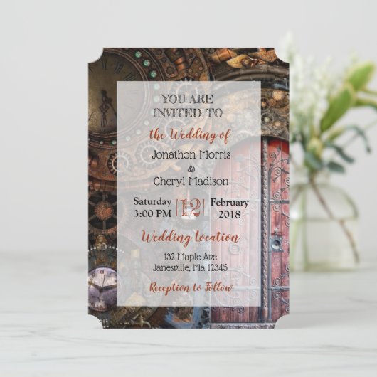 Steampunk Pocket horloge Bruiloft Uitnodigingen (Staand voorkant)