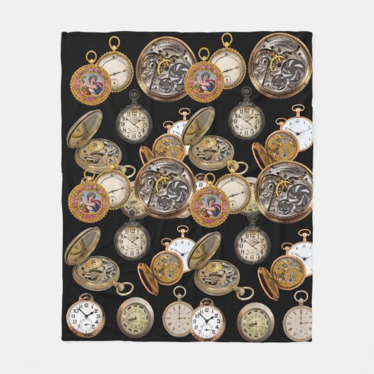 Steampunk Pocket Watts Time Objects Collage Fleece Deken (Voorkant)