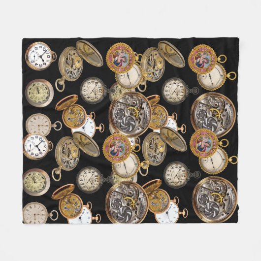 Steampunk Pocket Watts Time Objects Collage Fleece Deken (Voorkant (Horizontaal))