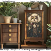 Steampunk Poedel Hond Drink Wijn CP3 Decoupage Tissuepapier