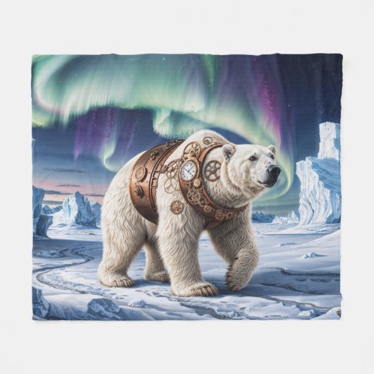 Steampunk Polar Beer en Aurora Art Fleece Deken (Voorkant (Horizontaal))
