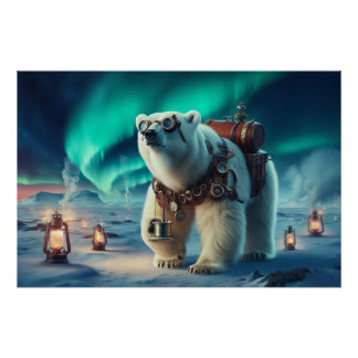 Steampunk Polar Beer en Aurora Art Perfect Poster