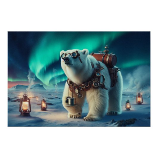 Steampunk Polar Beer en Aurora Art Perfect Poster (Voorkant)