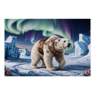 Steampunk Polar Beer en Aurora Art Perfect Poster