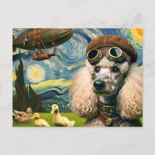 Steampunk Poodle en Eenden Briefkaart