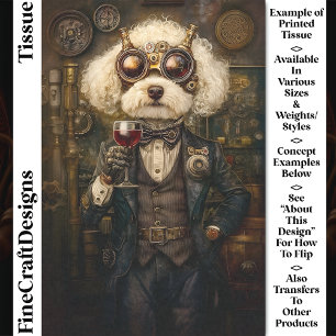 Steampunk Poodle Hond Drinkt Wijn CP3 Decoupage Tissuepapier