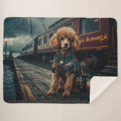 Steampunk Poodle Stationmaster Portrait Sherpa Deken (Voorkant (horizontaal))